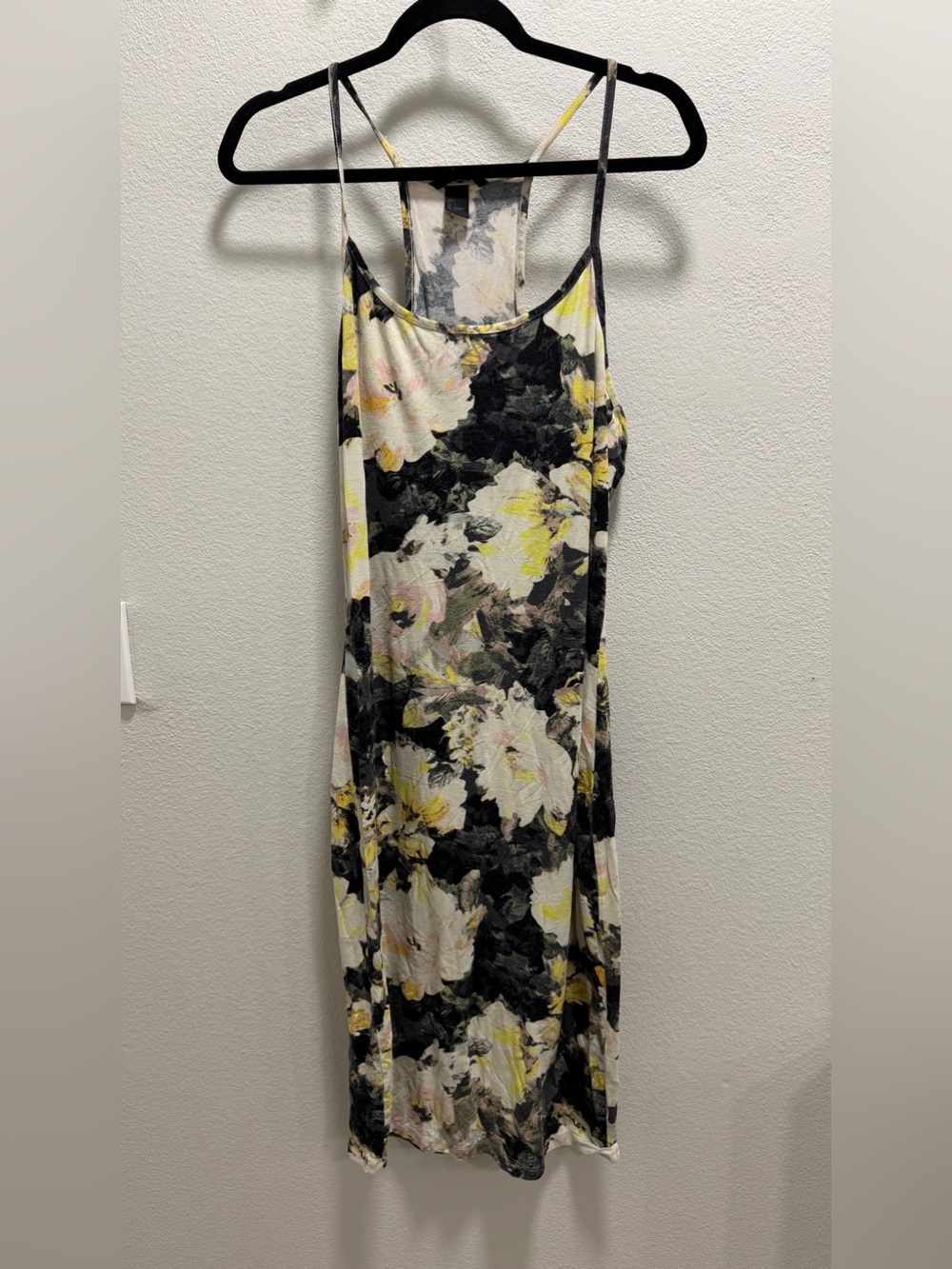 H&M Floral Maxi Slip Dress in Black, Yellow, Cream